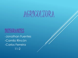 AGRICULTURA 
INTEGRANTES 
-Jonathan Fuentes 
-Camilo Rincón 
-Carlos Ferreira 
11-2 
 