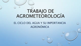 TRABAJO DE
AGROMETEOROLOGÍA
EL CICLO DEL AGUA Y SU IMPORTANCIA
AGRONÓMICA
 