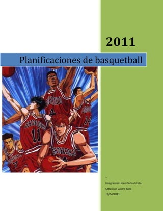 Planificaciones de basquetball2011*Integrantes: Jean Carlos Ureta.         Sebastian Castro Solis19/04/2011<br />-9785351941830Deportes de colaboración y oposición<br />“Básquetbol”<br />Aprendizajes esperados: <br />Los alumnos y alumnas:<br />• Aplican los fundamentos técnicos defensivos/ofensivos con y sin balón (fintas, pases,<br />Dribling, posición fundamental, bloqueos, fintas defensivas, defensa zonal e individual).<br />• Utilizan adecuadamente tácticas defensivas y ofensivas individuales, grupales y<br />Colectivas del básquetbol, acordes a las disposiciones reglamentarias del deporte.<br />• Conocen y aplican la reglamentación del juego y las normas deportivas.<br />• Mejoran su desempeño en los juegos de equipo, progresando en la ejecución y variedad<br />De las habilidades específicas requeridas.<br />• Conocen sus posibilidades y limitaciones personales en relación al trabajo en equipo<br />Y se esfuerzan por superarse.<br />• Participan en situaciones de competitividad demostrando superación personal en<br />Pos de la mejora individual y del equipo.<br />Contenidos:<br />• Fundamentos técnicos defensivos y ofensivos del básquetbol, con y sin balón.<br />• Tácticas individuales, grupales y colectivas del básquetbol, en defensa y ataque.<br />• Reglamento y normas básicas del básquetbol.<br />• Práctica del deporte.<br />• Habilidades sociales para jugar colaborativamente.<br />Actividades:<br />Actividad I: <br />Conocer aspectos reglamentarios del básquetbol tales como el campo de juego, sus líneas<br />Y demarcaciones, el balón, la composición del equipo, el arbitraje y reglas del juego.<br />Actividad II: <br />Practicar por medio de juegos y ejercicios individuales, en parejas o grupos, con y sin<br />Balón, habilidades motrices requeridas en el básquetbol.<br />Actividad III:<br />Practicar 1x1, 2x1, 2x2, 3x3 diversas situaciones de defensa y ataque del juego, tales<br />Como: conservar el balón, progresar hacia la canasta e intentar anotar, impedir el avance<br />Del rival, proteger la canasta propia e impedir el enceste, recuperar el balón, etc.<br />Actividad IV:<br />Practicar el juego del básquetbol en situaciones reales, asumiendo durante el partido<br />Distintos roles.<br />Evaluación: <br />Nivel de progreso en la ejecución y variedad de las habilidades específicas requeridas en situaciones reales de juego, tales como: fintas, pases, dribling, posición fundamental, bloqueos, fintas defensivas.<br /> En situaciones reales creadas por el profesor o profesora, aplicación durante el juego de las habilidades técnicas y tácticas individuales y colectivas aprendidas durante la unidad.<br />Participación en situaciones de competitividad demostrando superación personal en pos de la mejora individual y del equipo.<br />Aplicación de elementos técnico-tácticos individuales y colectivos durante el juego real.<br />Planificación de basquetbol <br />APRENDIZAJE ESPERADOOBJETIVO O PROPÓSITO DE LA CLASEINICIODESARROLLOCIERRE*Aplican los fundamentos técnicos defensivos ofensivos con y sin balón (fintas, pases, dribling, posición fundamental, bloqueos, fintas defensivas, defensa zonal e individual).*Integra la práctica del ejercicio físico. *Integra capacidades de locomoción y coordinar movimientos de acuerdo a las necesidades presentadas en la actividad.Calentamiento: *(la bicicleta )Los alumnos se encuentran de cubito dorsal en el suelo, flexionan y extienden sus rodillas simulando el pedaleo de una bicicleta*trote de unos 5 min. aprox.*en parejas, deben formarse al final de la cancha, uno delante y otro atrás, el primero corre piqué al final de la cancha y vuelve dándole un relevo al compañero.Con balón, un balón por pareja*lo mismo pero dribleando el balón a la altura de la cintura. Parejas con balón:Trabajo de detención de 1 y en 2. se forman uno detrás de otro, el primero sale boteando y a la mitad de la cancha se detiene en 1, deteniendo los dos pies al mismo tiempo y sigue corriendo y de vuelta donde mismo se detiene en 2, dando un paso y después el segundo logrando la detención total, siempre defendiendo el balón y conservando la técnica.Circuito con balón: separamos en dos grupos, de 15 y 15  realizando una actividad que consiste en ir en zigzag por los conos, boteando con mano derecha de forma defensiva y de vuelta de forma ofensiva, después lo mismo con la otra mano..Una de las mitades del curso tendrá un balón, la otra mitad sin balón, los que tienen el balón deben intentar encestar la mayor cantidad de balones posibles en 1 minuto, luego el otro grupo.Luego un trotar libremente por la cancha boteando el balón y al silbato dar un pase a un compañero sin balón, luego seguir boteando, al siguiente silbato nuevamente pase a otro compañero, las variantes pueden ser que el profesor de la señal de mano derecha mano izquierda, bote entre las piernas, etc.Para terminar , los sentamos frente al profesor y hablamos de las reglas mas importantes del basquetbol.<br />Planificaciones de basquetball<br />ENTREGA DE TRABAJO EN PAREJAS ¿Cómo ENSEÑO EL CONTENIDO DE DRIBLE Y TRABAJO DE PIES?     <br />3 PLANIFICACIONES PARA LA ENSEÑANZA +<br />1 PLANIFICACIÓN DE EVALUACIÓN (PAUTA RUBRICA E INDICADORES DE LOGRO)   <br />EN RESUMEN UN MES DE ENSEÑANZA DE CONTENIDO SOLICITADO<br />CANTIDAD DE ALUMNOS CURSO FICTICIO : 30 ALUMNOS  MIXTO    <br />Planificación de basquetbol <br />APRENDIZAJE ESPERADOOBJETIVO O PROPÓSITO DE LA CLASEINICIODESARROLLOCIERRE* Conocer y aplicar los diferentes tipos de manejo de balón o dribling.* Lograr que los alumnos conozcan los principios básicos del dribling , para así , poder introducir el mecanismo de ejecución de dicho proceso.* Lograr que los alumnos tengan la capacidad de controlar el balón en avance.Calentamiento: * Los alumnos se encuentran en parejas en un extremo de la cancha, cada pareja se encuentra con un balón , a la orden del profesor , un alumno de la pareja deberá correr ,boteando el balón , hacia el otro extremo de la cancha , para así volver a la posición original y pasar el balón al compañero , para que este repita lo mismo.Variantes : *se utiliza el mismo proceso , pero al llegar a la mitad de la cancha debe hacerse con la mano menos hábil.*se hace el mismo trabajo , pero esta vez , aumentando la velocidad , hasta llegar a una velocidad máxima.* Los alumnos se encuentran en tríos en un extremo de la cancha, cada trío se enumera del 1 al 3, el profesor dirá un número al azar, y el número correspondiente deberá tomar el balón que se encuentra en el centro de la cancha, y correr hacia el otro extremo de la cancha, para luego volver y dejar el balón en el centro. (Todo esto en formato de competencia)* Circuito: se encuentra dispuesto en la cancha un circuito, el cual posee , zigzag , dribling en avance , y ambas variantes mezcladas. * los alumnos se encuentran en un extremo de la cancha acostados , a la orden del profesor deben correr en dribling hacia el otro extremo y volver ( se puede variar la posición inicial , sentado , de espalda , etc. ).* los alumnos se forman en tríos en un extremo de la cancha , un alumno del trío , deberá ir en dribling con los ojos cerrados caminando, llegar hasta la mitad de la cancha y pasar el balón al compañero , para este hacer el mismo recorrido.* Los alumnos se encuentran situados y dispersos en la cancha, a la orden de profesor, deberán hacer dribling en cualquier dirección, evitando chocar, rozarse y perder el control del balón.<br />Planificación de basquetbol <br />APRENDIZAJE ESPERADOOBJETIVO O PROPÓSITO DE LA CLASEINICIODESARROLLOCIERRE* aplica el manejo de balón y posiciones de pies en momentos oportunos del juego.* lograr que el alumno aplique los distintos tipos de velocidad de dribling en momentos oportunos, sin perder el control de el balón.Los alumnos trotan alrededor de la cancha con un balón cada uno,  a la orden del profesor, estos deben cambiar de dirección, evitando perder el control del balón.Los alumnos se encuentran en parejas en un extremo de la cancha , uno deberá llegar al otro extremo en dribling mientras el compañero evitara su paso , el compañero que evitara el paso , deberá estar con las manos atrás. Variantes: el alumno que evitara el paso , podrá hacerlo con una sola mano , con ambas manos , etc.Se forman dos equipos de 15 alumnos, un equipo serán los defensas, mientras que el otro equipo serán los atacantes.Los atacantes tendrán un balón por cada alumno, a la orden del profesor, las defensas deberán intentar que los atacantes pierdan posesión del balón, sin tocar ni el cuerpo, ni el balón del atacante.Se forman en tríos, un alumno de cada trio , tendra la posesion del balon , mientras que los otros dos compañeros , deberan evitar que este llegue al otro extremo de la cancha , el alumno con balon debera aplicar movimientos de zigzag , cambios de direccion , cabios de velocidad , etc..Se forman dos equipos , cada equipo , tendrá que completar un circuito , el cual deberá hacerse lo mas rápido posible , este circuito poseerá , zigzag , cambios de direcciones , cambios de velocidades , y un dribling con ojos cerrados , el primer equipo en completar el circuito será el ganador.<br />Evaluación de basquetbol<br />Actitudinal<br />Si, se nota la motivación en la práctica del deporte SI, prepara su ropa, buzo, pelo, útiles de aseo y se baña o lava después de clases<br />3:<br />SI, se nota medianamente una buena participaciónNO, lleva siempre ropa adecuada a la clase y hay días que no cumple con los útiles de aseo y no siempre se baña o lava <br />2:<br />NO se nota buena participación en la claseNo lleva la ropa adecuada a clases, pocas veces lleva los útiles y pocas veces se baña o lava después de clases<br />1:<br />Conceptual<br /> SI, driblea correctamente, efectuando el bote, doblando las rodillas, vista al frente y buena técnica en desplazamientos y detenciones.SI, ejecuta con ánimos y sin desorden los trabajos en parejas, grupales y solo, y respeta los tiempos y las instrucciones.<br />3:<br />SI, driblea pero no con eficacia, pocas veces dobla las rodillas, no siempre mantiene la vista al frente, poca eficiencia en los desplazamientos y detenciones.NO, siempre ejecuta con animos y en algunas clases no tiene un comportamiento adecuado, regularmente respeta las instrucciones y tiempos.<br />2:<br />NO, driblea con la técnica adecuada, no flecta rodillas, pocas veces mira al frente, no tiene buena eficiencia en los desplazamientos y detenciones.NO, trabaja con animos y no se sabe comportar en la clase, no respeta instrucciones.                                                                                                                                                            <br />Planificaciones de basquetball<br />           <br />