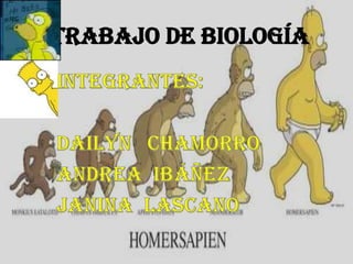 TRABAJO DE BIOLOGÍA  Integrantes: Dailyn   Chamorro Andrea  Ibáñez Janina  Lascano 