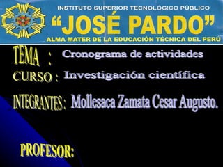 TEMA  : CURSO : INTEGRANTES : PROFESOR: Investigación científica Mollesaca Zamata Cesar Augusto. Cronograma de actividades 