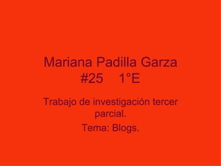 Mariana Padilla Garza #25  1°E Trabajo de investigación tercer parcial. Tema: Blogs. 