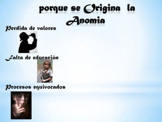  porque se Origina  la AnomiaPerdida de valores 	Falta de educaciónProcesos equivocados