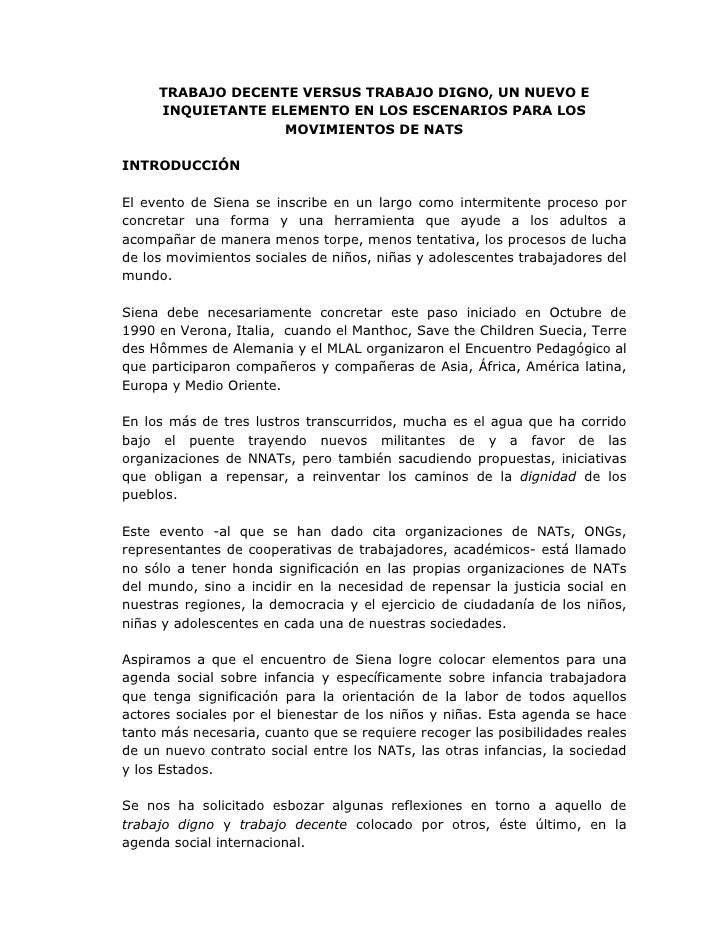 Trabajo Decente Versus Trabajo Digno Trabajo Decente Versus Trabajo Digno