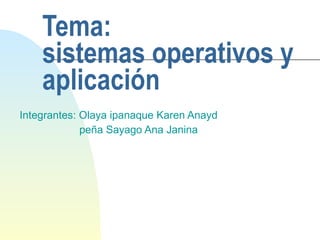 Tema:  sistemas operativos y aplicación Integrantes: Olaya ipanaque Karen Anayd  peña Sayago Ana Janina  