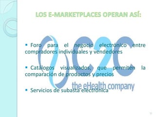   Utiliza los sitios de Internet como un enlace entre consumidores, quienes tienen la opción de ofertar o adquirir productos nuevos o de segunda generación.  11Foro para el negocio electrónico entre compradores individuales y vendedores