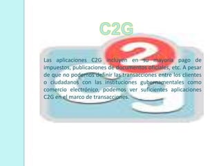 MODELOS DE NEGOCIO EN INTERNET3. Relaciones Business toGoverment (B2G).Las instituciones del Estado se prolongan en el Web.El municpio digital.Eficiencia y transparencia de la GestiónpúblicaEstatal, Dptal. yMunicipal.www.gobiernoenlinea.gov.cohttp://www.agenda.gov.co/BulletinBoard/view_one.cfm?MenuID=5002&ID=74