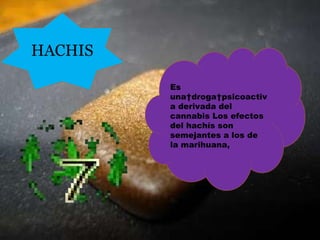 Es una droga psicoactiva derivada del cannabis Los efectos del hachís son semejantes a los de la marihuana, HACHIS 