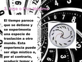 El tiempo parece que se detiene y se experimenta una especie de traslación a otro mundo. Esta experiencia puede ser algo místico o, por el contrario, producir temor y miedo. 