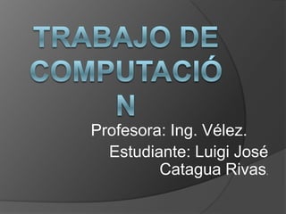 Profesora: Ing. Vélez.
  Estudiante: Luigi José
         Catagua Rivas.
 