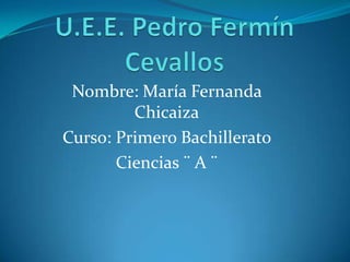 Nombre: María Fernanda
         Chicaiza
Curso: Primero Bachillerato
       Ciencias ¨ A ¨
 
