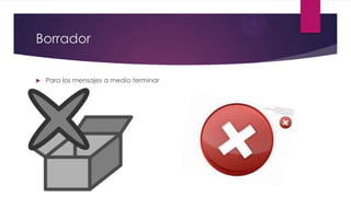 Borrador
 Para los mensajes a medio terminar
 