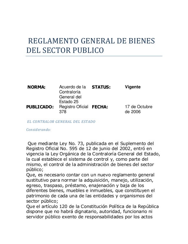 REGLAMENTO GENERAL DE BIENES SECTOR PUBLICO