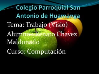 Colegio Parroquial San Antonio de Huamanga  Tema: Trabajo (Visio) Alumno : Renato Chavez Maldonado Curso: Computación 