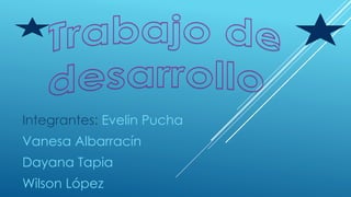 Integrantes: Evelin Pucha 
Vanesa Albarracín 
Dayana Tapia 
Wilson López 
 