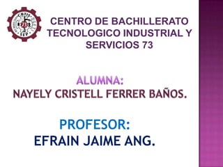 CENTRO DE BACHILLERATO
 TECNOLOGICO INDUSTRIAL Y
       SERVICIOS 73




   PROFESOR:
EFRAIN JAIME ANG.
 