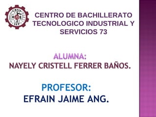 CENTRO DE BACHILLERATO TECNOLOGICO INDUSTRIAL Y SERVICIOS 73 PROFESOR: EFRAIN JAIME ANG. 