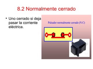 8.2 Normalmente cerrado

Uno cerrado si deja
pasar la corriente
eléctrica.
 