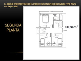 B.- DISEÑO ARQUITECTÓNICO DE VIVIENDA UNIFAMILIAR DE DOS NIVELES (TIPO TOWN
HOUSE) DE 95M²
SEGUNDA
PLANTA
 