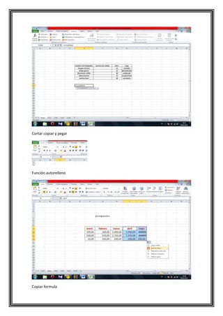 Cortar copiar y pegar

Función autorelleno

Copiar formula

 