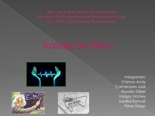 Trabajo De Física

Integrantes:
Chirinos Andy
Colmenares José
Rosales Gilker
Vargas Vicmey
Sopilka Samuel
Pérez Diego

 