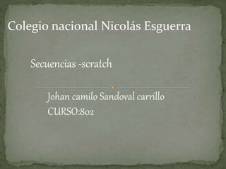 Colegio nacional Nicolás Esguerra
Secuencias -scratch
Johan camilo Sandoval carrillo
CURSO:802
 