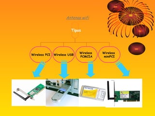 Antenas wifi Tipos  Wireless PCI Wireless USB Wireless  PCMCIA Wireless  miniPCI 