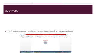 8VO PASO
 Esto lo aplicaremos con otros temas y subtemas esto se aplicara y quedara algo así
 