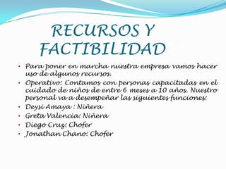 Para poner en marcha nuestra empresa vamos hacer uso de algunos recursos.