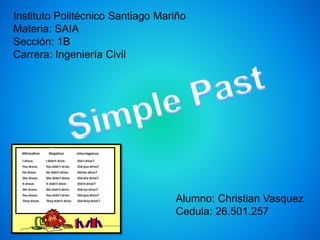 Instituto Politécnico Santiago Mariño
Materia: SAIA
Sección: 1B
Carrera: Ingeniería Civil
Alumno: Christian Vasquez
Cedula: 26.501.257
 