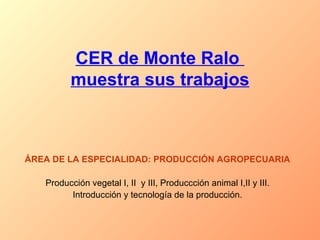 CER de Monte Ralo  muestra sus trabajos ÁREA DE LA ESPECIALIDAD: PRODUCCIÓN AGROPECUARIA Producción vegetal I, II  y III, Produccción animal I,II y III. Introducción y tecnología de la producción. 