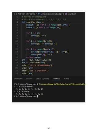 ALGORITMO METODO DE ORDENAMIENTO COUNTING SORT | DOCX