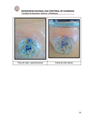 UNIVERSIDAD NACIONAL SAN CRISTÓBAL DE HUAMANGA
Facultad de Ingeniería Química y Metalurgia
14
Fibra de rayón cuproamoniacal Fibras de color blanco
 