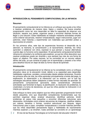 Tema. Pensamiento computacional en la infancia | DOCX