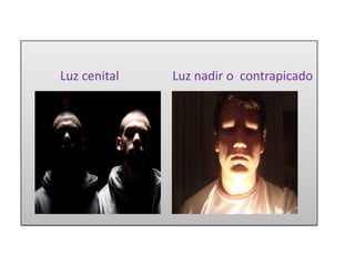 Luz cenital

Luz nadir o contrapicado

 