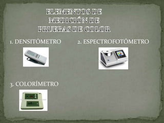 1. DENSITÓMETRO 2. ESPECTROFOTÓMETRO
3. COLORÍMETRO
 