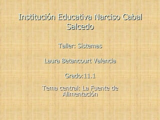 Institución Educativa Narciso Cabal Salcedo Taller: Sistemas Laura Betancourt Valencia Grado:11.1 Tema central: La Fuente de Alimentación 