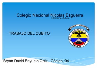 Colegio Nacional Nicolas EsguerraEdificamos futuro
TRABAJO DEL CUBITO
Bryan David Bayuelo Ortiz Código :04
 