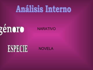 NARATIVO NOVELA  Análisis Interno género ESPECIE 