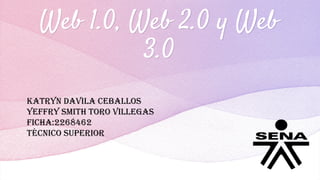 Web 1.0, Web 2.0 y Web
3.0
Katryn davila Ceballos
Yeffry Smith toro villegas
Ficha:2268462
Técnico superior
 