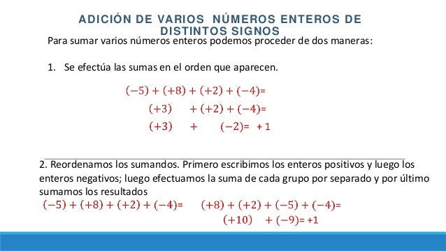Resultado de imagen para adicion de VARIOS numeros enteros 1 POSITIVOS 2 NEGATIVOS