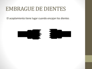 EMBRAGUE DE DIENTES
El acoplamiento tiene lugar cuando encajan los dientes
 