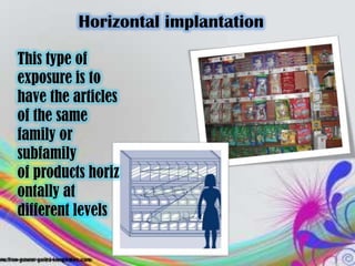 Horizontal implantation

This type of
exposure is to
have the articles
of the same
family or
subfamily
of products horiz
ontally at
different levels
 