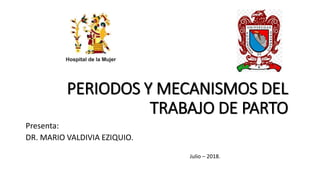 PERIODOS Y MECANISMOS DEL
TRABAJO DE PARTO
Presenta:
DR. MARIO VALDIVIA EZIQUIO.
Julio – 2018.
 