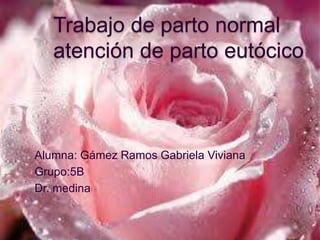 Trabajo de parto normal
atención de parto eutócico
Alumna: Gámez Ramos Gabriela Viviana
Grupo:5B
Dr. medina
 