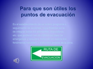 Es el establecimiento de un orden, programa o 
seguimiento de acciones, cuya finalidad es la 
de integrar todos los elementos, dispositivos, 
etc. que pudieran ser de utilidad en caso de 
emergencia y desastre, tomando en cuenta los 
fenómenos naturales y artificiales propios de la zona. 
 