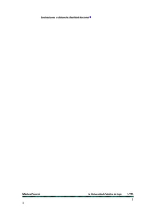 Evaluaciones a distancia: Realidad Nacional




Mariuxi Suarez                                            La Universidad Católica de Loja   UTPL
                                                                                              1
3
 