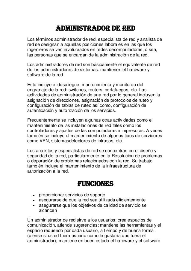 Trabajo de que es un administrador de red