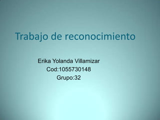 Trabajo de reconocimiento

    Erika Yolanda Villamizar
        Cod:1055730148
           Grupo:32
 