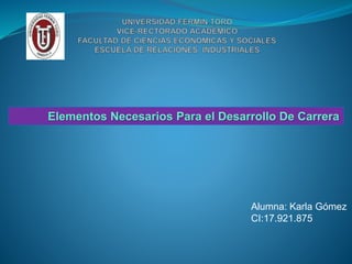 Elementos Necesarios Para el Desarrollo De Carrera
Alumna: Karla Gómez
CI:17.921.875
 